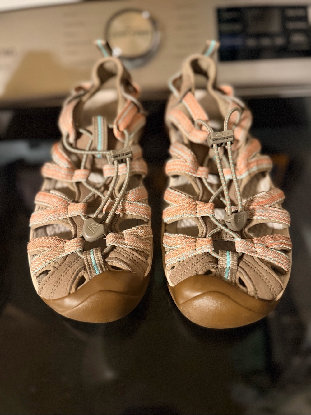 Keen Women's Sandals in Tan with Peach and Light Blue Accents